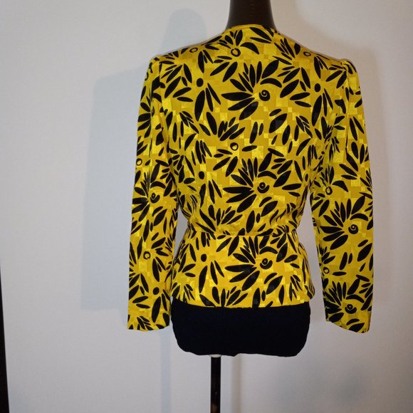 Yellow printed blouse-jacket, vintage from early1980s, made in Canada - Picture 9 of 10